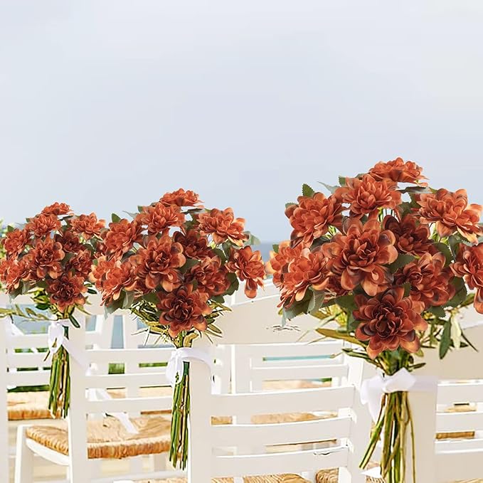 Uieke 12PCS Artificial Daisy Mums Flowers with Stem, Burnt Orange Silk Flowers Arrangement for Home Party Fall Wedding Bouquet Thanksgiving Table Centerpieces Decor (Vintage Terracotta)