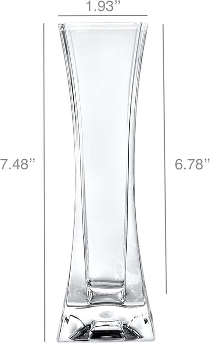 KLIFA- Small Acrylic Square Bud Vase, Shatterproof, High Transparency, Plastic Single Stem Vase, Clear, Hight 7.48 inch, 3 pc