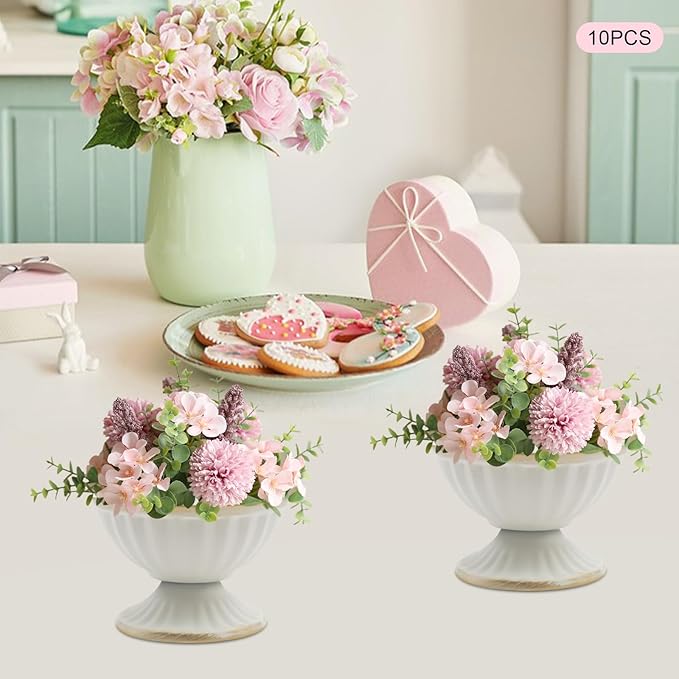 White Flower Arrangements Pot Vase for Wedding Centerpieces Table， 10 Pcs Small Metal Flower Planter Urn Vase Pot，for Home Wedding Party Christmas (10PCS, White)
