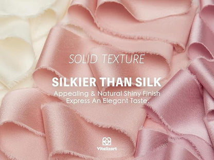 Vitalizart Silk Satin Ribbon 1 Inch x 45 Yard Wooden Spool Handmade Frayed Ribbon for Gift Wrapping Baby Shower Wedding Bridal Bouquets Holiday Decor 9 Rolls x 5 Yard