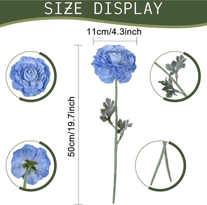 6Pcs Blue Ranunculus Artificial Flowers 19.7’’ Silk Ranunculus Flowers Realistic Faux Peonies for Wedding Bouquet Home Party Garden Outdoor Decoration(Blue)