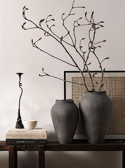 Black Ceramic Vase - Large 13.6 Inch Tall Floor Vase for Centerpieces, Farmhouse Rustic Minimalist Home Decor for Living Room, Enterway, Wedding (Sandstone Black)