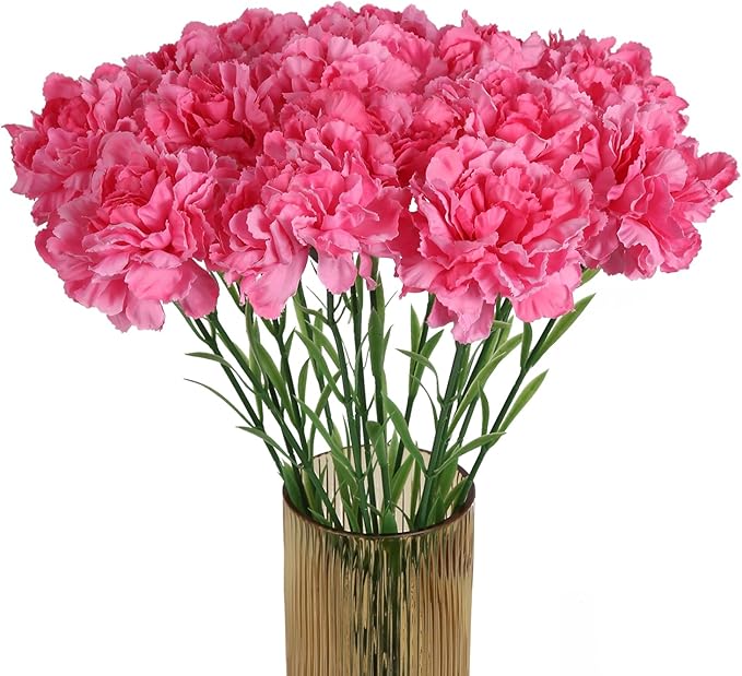 Pink Carnations Artificial Flowers 15PCS Carnations Flowers Silk Flowers 21.25in Fake Flowers for Wedding Home Table Centerpieces Floral Arrangements(Hot Pink)