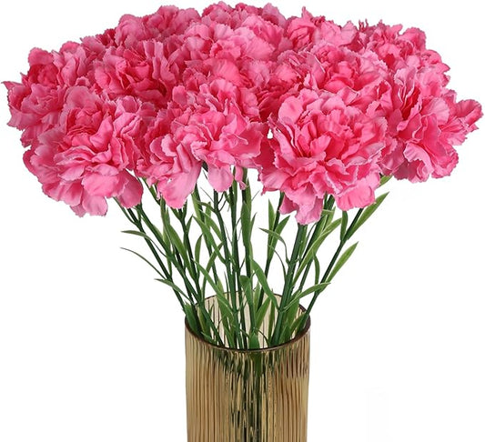 Pink Carnations Artificial Flowers 15PCS Carnations Flowers Silk Flowers 21.25in Fake Flowers for Wedding Home Table Centerpieces Floral Arrangements(Hot Pink)