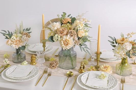 Artificial Flowers Combo Box Set Silk Flowers Fake Rose for DIY Floral Arrangements Wedding Bouquets Centerpieces Baby Shower Party Home Decorations（Nude Color）