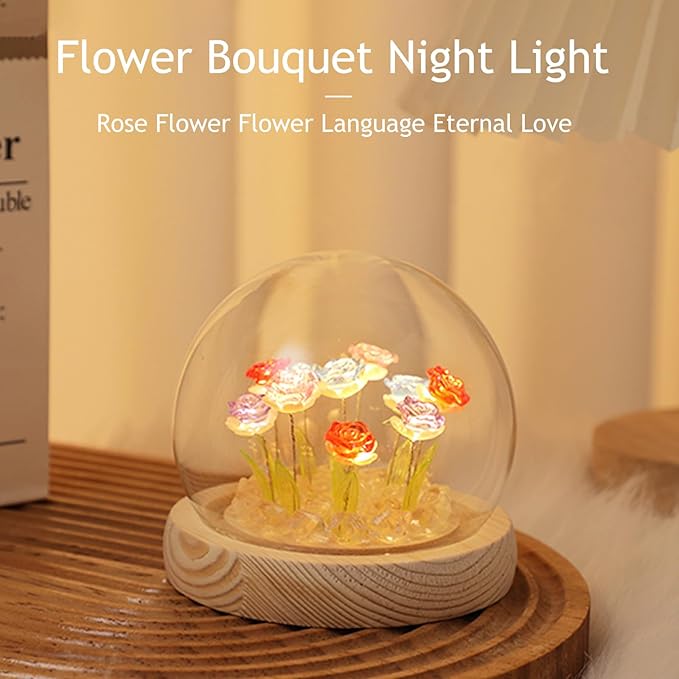 Rose in A Glass Dome Night Light - Valentines Day Gifts for Her, Birthday Gifts for Women, Battery-Powered