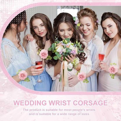 6 Pieces Slaplet Wrist Corsage Bracelets Wristlet Band Floral Corsage Slaplets Wedding Bracelets DIY Wrist Accessories for Bridesmaid Bridal Shower Party Prom