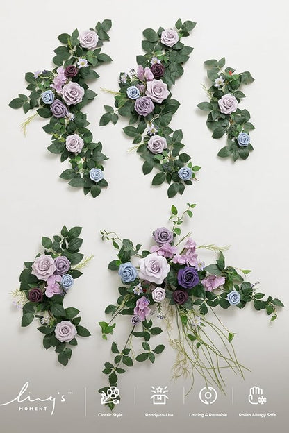 Ling's moment Flower Garland - 6FT Eucalyptus & Rose - Sweetheart Table Decor for Wedding Reception, Artificial Floral Garland for Arch Mantle, Christmas, Backdrop Decoration, Purple