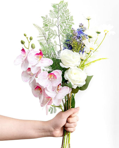 DuHouse 10pcs Fake Roses Artificial Silk Flowers Faux Rose Flower Long Stems Bouquet for Arrangement Wedding Centerpiece Party Home Kitchen Decor(Ivory-White Long Stem)