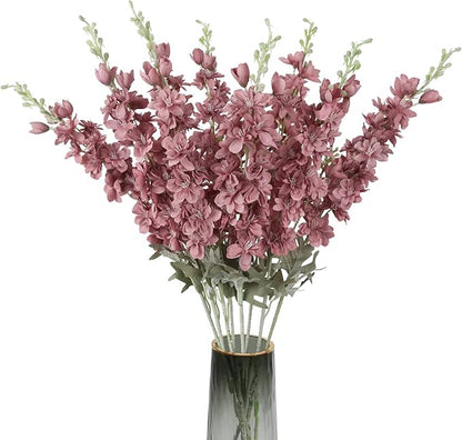 8PCS Delphinium Artificial Flowers Larkspur Fake Flowers 33.5in Long Stem Faux Silk Flowers for Tall Vases for Home Wedding Party Floral Arrangements Centerpiece Table Decorations (Cameo Brown)