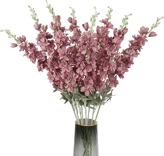 8PCS Delphinium Artificial Flowers Larkspur Fake Flowers 33.5in Long Stem Faux Silk Flowers for Tall Vases for Home Wedding Party Floral Arrangements Centerpiece Table Decorations (Cameo Brown)
