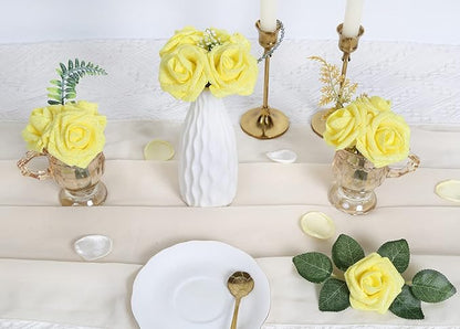 IPOPU Artificial Glitter Roses,25pcs Yellow Roses Glitter Flowers Fake Rose with Stem for DIY Wedding Bridal Bouquet Home Party Decoration(Yellow)