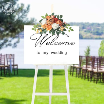 Wedding Arch Flowers Kit,Artificial Flower Arch Decor (Set of 3),2pcs Artificial Flower Arrangement with 1pc Sheer Drape for Wedding Decor Reception Backdrop Floral Decorations (Autumn Orange)