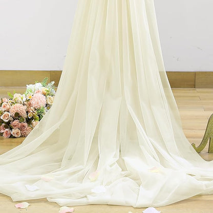Ivory Tulle Backdrop Curtain for Wedding Parties 10ft x 10ft Sheer Backdrop Curtains for Bridal Shower Birthday Baby Shower Photo Shoot Background Decorations 2 Panels 5ft x 10ft