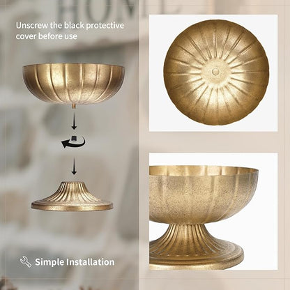 NUPTIO Distressed Gold Vases for Centerpieces: Rustic Brass Compote Vases for Flowers - Metal Pedestal Bowl Decor for Wedding Table Home Set of 10