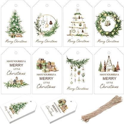 200 Pcs Christmas Gift Tags with String Christmas Natural Holiday Gift Name Tags to Personalize Xmas Presents Gifts Decoration for DIY Wrapping Crafts Party Favors(Wreath)