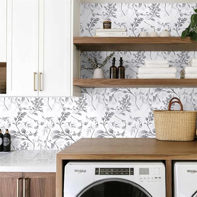 Orainege Gray Floral Wallpaper Peel and Stick Wallpaper Self Adhesive Floral Contact Paper Waterproof 17.7 in ×118.1 in Removable Wall Paper for Bedroom Bathroom Cabinets Decor