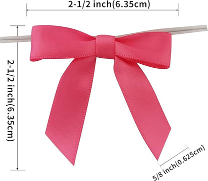 50pcs 2-1/2" Hot Pink Satin Ribbon Bows with Twist Tie Bows for Christmas Gift Packing&Wrapping (Hot.Pink)