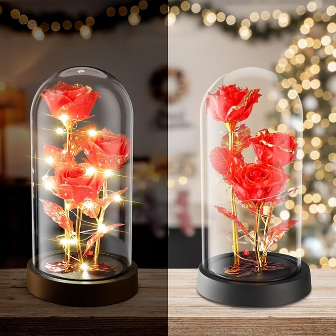 WINTERCRUSH Premium Light-Up Glass Rose - Perfect Birthday,Mother's Day,Valentine's for Women,Mom,Wife,Grandma,or Girlfriend - Colorful Rainbow Rose,Ideal for Home Decor (Red)