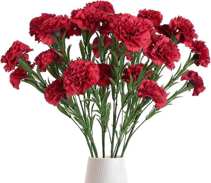IPOPU Red Carnations Artificial Flowers 30 Heads 27.56in 6PCS Silk Carnations Flowers with Stems for Wedding Home Centerpieces Floral Arrangements(Red)