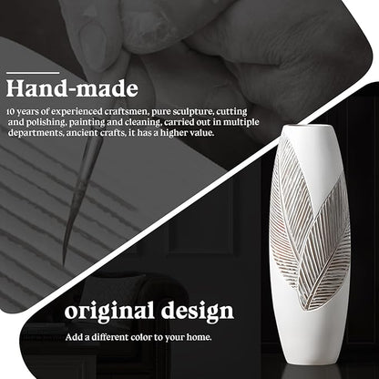 Modern Large Floor Vase White Home Decor Flower Vases 17.7 Inch Tall Resin Vase Tree Leaf Texture Decor Vases for Entryway Living Room Mantel