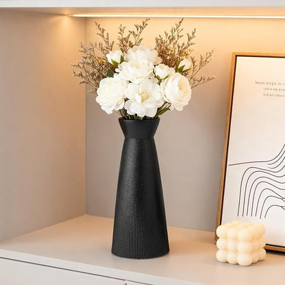 Christmas Black Ceramic Flower Vases Set of 3, Large Xmas Gift Vases with Vertical Stripe Texture, Modern Decorative Vases for Dried Flowers, Home Decor for Living Room Bedroom Kitchen Shelf