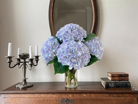 YalzoneMet 4Pcs Light Purple Silk Hydrangea Artificial Flower Lifelike Big Blooms 20'' Long Stem Faux Hydrangea Flower Bouquets for Home Party Indoor Outdoor Wedding Table Centerpiece Decor