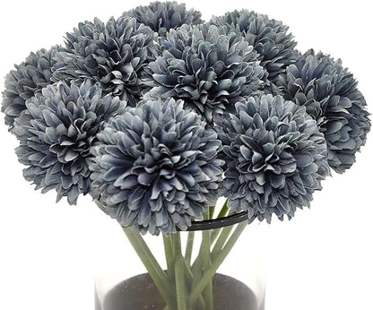 10Pcs Artificial Fake Flower Plants Silk Chrysanthemum Ball Hydrangea Arrangements Wedding Bouquets Decor Home Kitchen Garden Party Table Floral Centerpieces DIY (Gray)