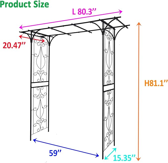 Metal Garden Arch, Assembly Garden Arbor,Trellis Climbing Plants Support, Rose Outdoor Arch,Wedding Arch Party Events Archway (Black, W20.47'' x H81.1)
