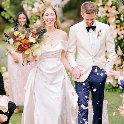 Rinlong 15.7" Wide Fall Wedding Bouquets for Bride Burnt Orange Dried Flowers Pampas Bridal Bouquet for Wedding Boho Terracotta Bouquets