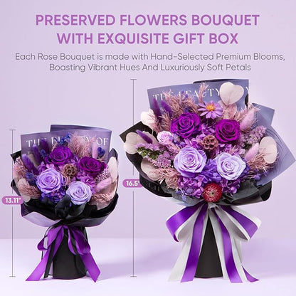 Flowers for Delivery Preserved Flower Fresh Bouquet Forever Flowers Birthday Gifts for Women Mom Anniversary Purple Real Rose Gifts for Grandma Sister Wife Her from Daughter Home Wedding Decor