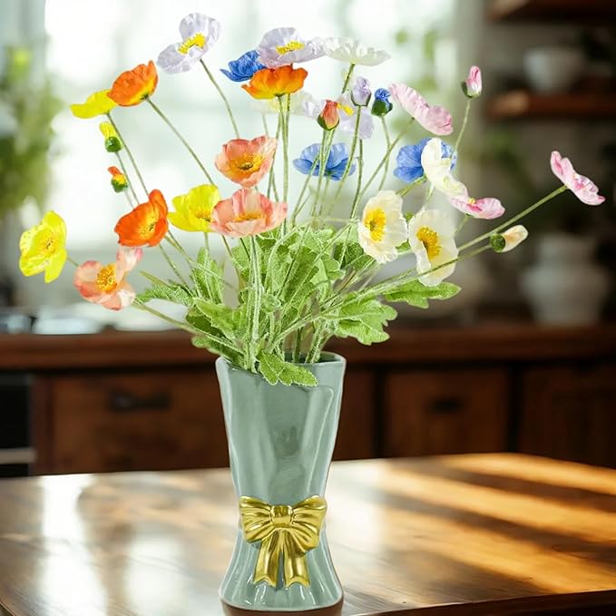 Artificial Poppy Flowers,8 Pcs Fake Silk Flowers for Home Decor,Wedding,Party Decoration, and Table Centerpiece Arrangement,Bendable Stems （Mixed Colors）