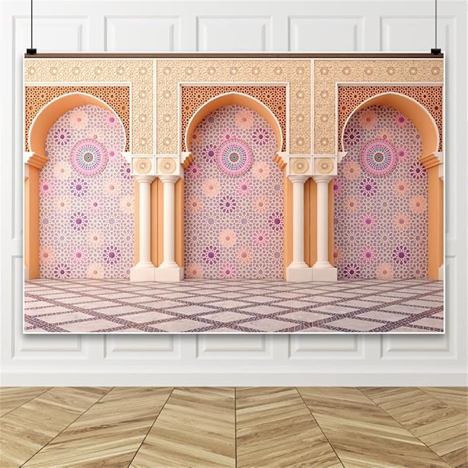 Yeele 15x10ft Bohemia Palace Backdrop Boho Style Pink Floral Wall Plaid Floor Dreamy Villa Inside Photography Background for Wedding Bridal Shower Girl Birthday Party Decor Portrait Photo Shoot Prop