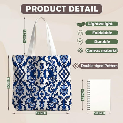 Flowers Tote Bag Gifts for Women, Canvas Aesthetic Reusable Grocery Bags Shopping Bags
