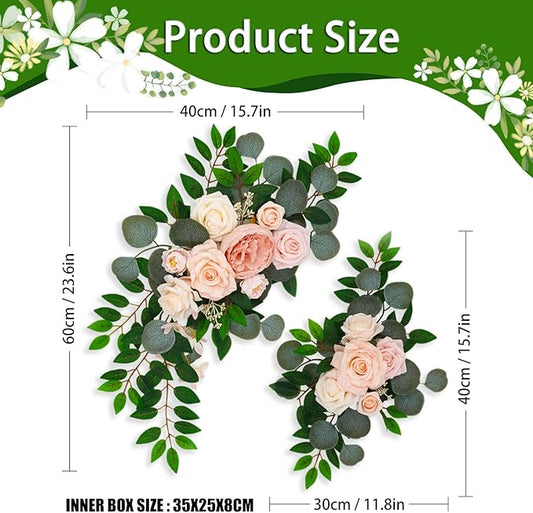 Champagne Pink Wedding Arch Flowers, Faux Flower Swag Set of 2, Floral Swag for Wedding Arch Welcome Signs, Reception Ceremony Signs Decor