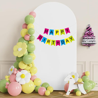 Putros 7.2ft Metal Arch Stand with Cover White Spandex Fitted Wedding Arch Cover and Round Top Chiara Backdrop Stand Set for Birthday Party Baby Shower Decoration