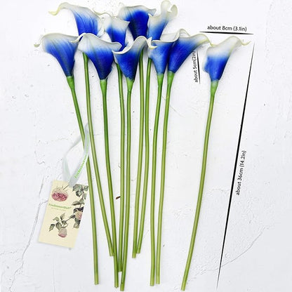 FiveSeasonStuff Real Touch Calla Lily Artificial Flowers Wedding Bridal Bouquet | Floral Arrangements | 15 Calla Lilies (Silk White & Abyss Blue)