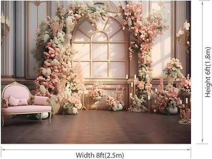AOTOFO 8x6ft Pink Flowers Wedding Backdrop Elegant Rose Blossom Floral Pretty Plant Photography Background for Woman Bride Party Girls Bridal Shower Photo Studio Shoot