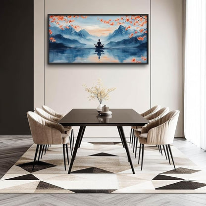 Zen Large Wall Art Buddha Lake Pictures Wall Decor Cherry Blossom Canvas Landscape Meditation Print Painting Modern Artwork Home Decoration for Yoga Spa Living Room Bathroom Bedroom Office Framed 60"x30"