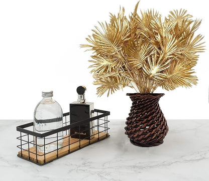 PASYOU Gold Fake Plants, Artificial Flowers Decoration for Christmas Golden Leaves Crafts Plastic Faux Grass Indoor Outdoor Home Garden Wedding Party Room Bedroom Table Centerpiece Decor, 4 Pack