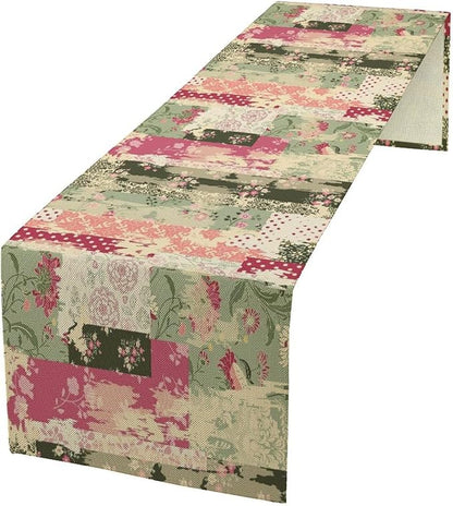 Patchwork Flower Table Runner,Abstract Colorful Floral Retro Style Hand Drawn Tablecloth Burlap for Hotel Indoors Outdoor Dining Room Kitchen Home Decor,W13X L90 in