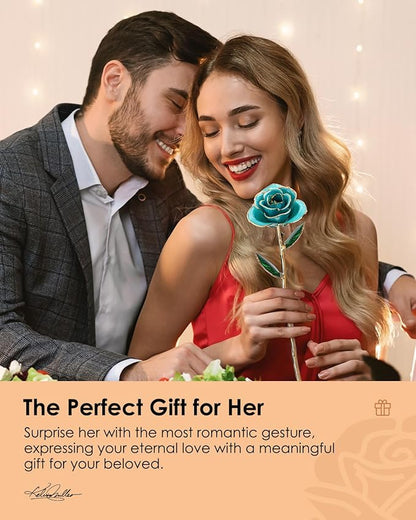 24K Gold Dipped Real Rose – Handcrafted, One of a Kind Gift – Timeless Romantic Present for Birthday, Valentine’s, Mother’s Day, Anniversary (Turquoise Blue)