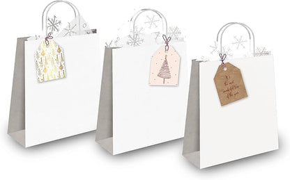 Pro Supply Global 24 Count of 2.5 Inch x 3 Inch Pre Strung Gold Christmas Trees Gift Tag Assorted Printed Designs on Large Cardstock Gift Hang Tags - Ideal to Use on Bags