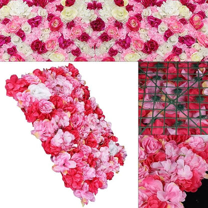 12Pcs 15.75"x 23.62"x0.79" Artificial Flower Wall Panels,Flower Wall Mat Silk Flower Panels for Outdoor Garden Backyard Fence Fence Privacy Screen and Indoor Wall Decor (12Pcs Red Pink)
