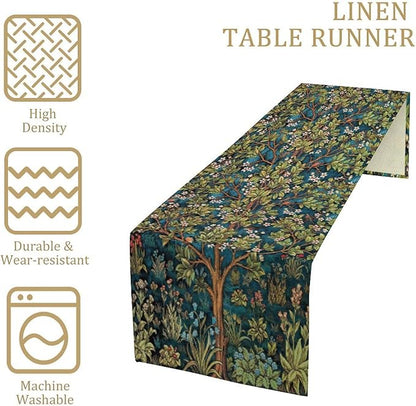 William Morris Floral Table Runner, Vintage Green Botanical Printed Table Runner for Home Kitchen Dining Table Decoration,13x108 Inch