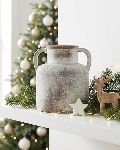 Ceramic Vase with Handles, 6.3 Inch Rustic Flower Vase, Farmhouse Table Decor, Distressed Terracotta Jug for Home Decor, Vintage Centerpieces for Tables, Shelf, Mantel, Living Room Decoration