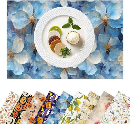 Placemats Set of 4 Waterproof Oilproof Table Mats Hydrangea Pattern Washable Wipeable Heat Resistant Easy to Clean for Indoor Outdoor Party Kitchen Dining Table Decoration 12 * 18in