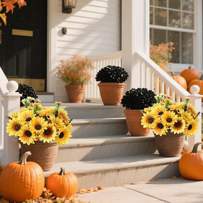 Sunflower Artificial Flowers 8pcs Fall Flowers Outdoor Fake Sunflowers for Garden Patio Window Box Planter Home Porch Garden Wedding Party Office Indoor Autumn Decoration