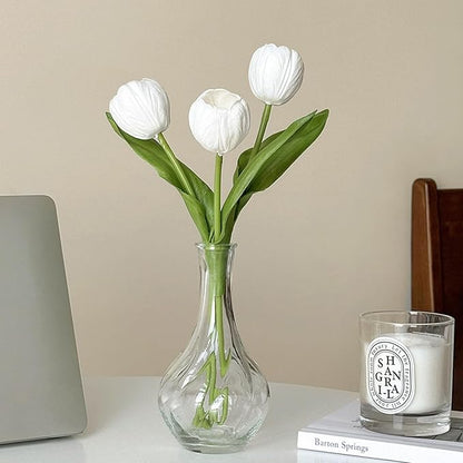 10pcs Partially Open Artificial Tulips 15.5" PU Artificial Flowers for Family Friend Gifts DIY Flower Arrangement Flowers in Home Kitchen Office Party Wedding Dining Table Decoration, White
