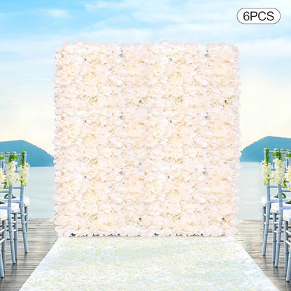 Flower Wall Panels 3D Flower Wall Backdrop, 6Pcs Artificial Flower Wall Panel Silk Rose Floral Decorative Faux Flower Wall Background for Wedding Home Decoration (Light Pink, 23.6 * 15.7in)